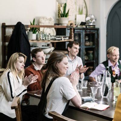 Students at the sourdough school clapping