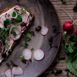 Whopped Ricotta Tartines with Pickled Radish