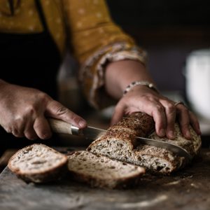 cutting sourdough bread