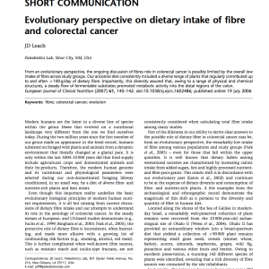 Evolutionary perspective on dietary intake of fibre and colorectal cancer