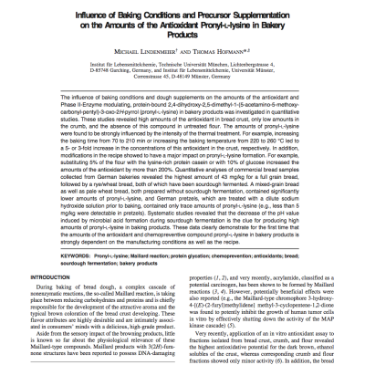 Influence of baking conditions and precursor supplementation on the amounts of the antioxidant pronyl-L-lysine in bakery products