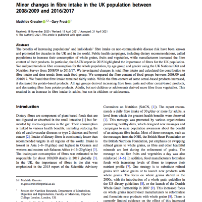 Minor changes in fibre intake in the UK population between 2008/2009 and 2016/2017