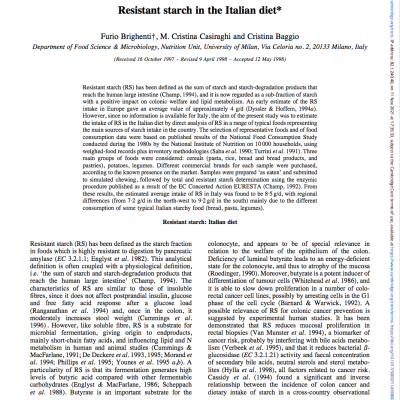 Resistant starch in the Italian diet