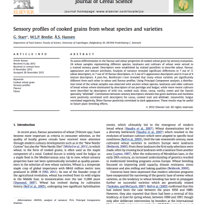 Sensory profiles of cooked grains from wheat species and varieties