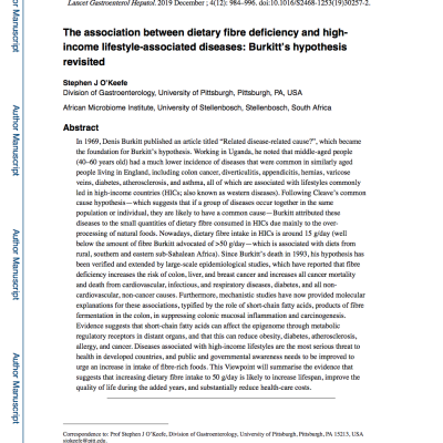 The association between dietary fibre deficiency and high-income lifestyle-associated diseases