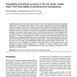 Traceability and ethical concerns in the UK wheat—Bread chain: From food safety to provenance to transparency