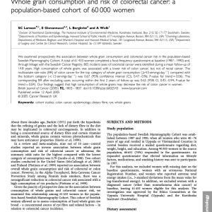 Whole grain consumption and risk of colorectal cancer: a population-based cohort of 60?000 women