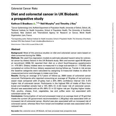 Diet and colorectal cancer in UK Biobank: a prospective study