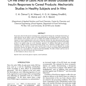 On the Effect of Lactic Acid on Blood Glucose and Insulin Responses to Cereal Products: Mechanistic Studies in Healthy Subjects and In Vitro