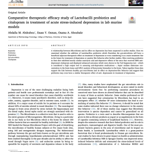 Comparative therapeutic efficacy study of Lactobacilli probiotics and citalopram in treatment of acute stress-induced depression in lab murine models