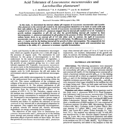 Acid Tolerance of Leuconostoc mesenteroides and Lactobacillus plantarum