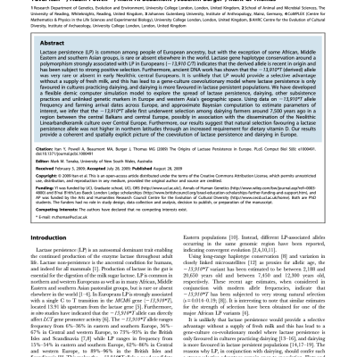 The Origins of Lactase Persistence in Europe