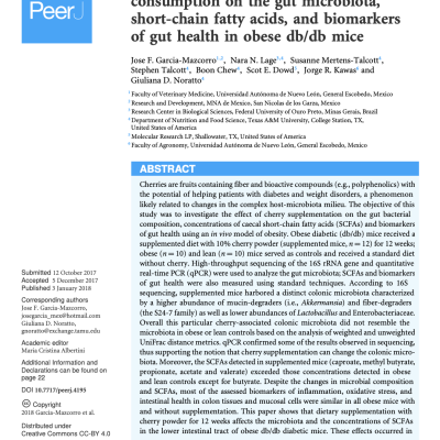 Effect of dark sweet cherry powder consumption on the gut microbiota, short-chain fatty acids, and biomarkers of gut health in obese db/db mice