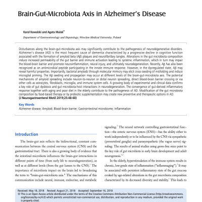 Brain-Gut-Microbiota Axis in Alzheimer’s Disease