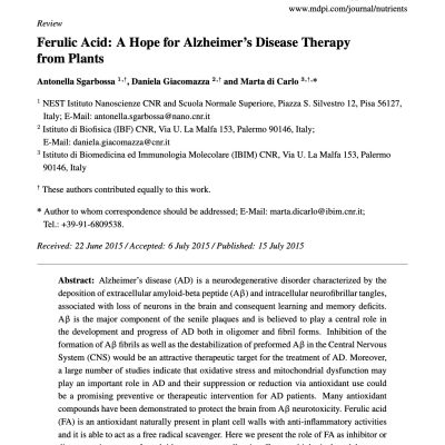 415. Ferulic Acid- A Hope for Alzheimer’s Disease Therapy from Plants