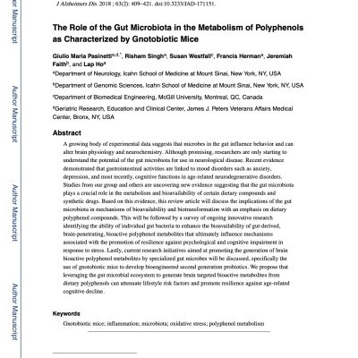 The Role of the Gut Microbiota in the Metabolism of Polyphenols as Characterized by Gnotobiotic Mice