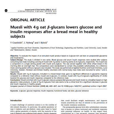oats beta glucans reduces glucose and insulin levels