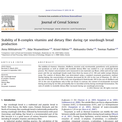 Fibre and vitamin content in rye sourdough bread
