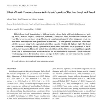 Antioxidants in sourdough Rye bread