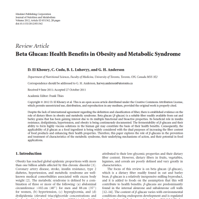 Beta glucans and obesity