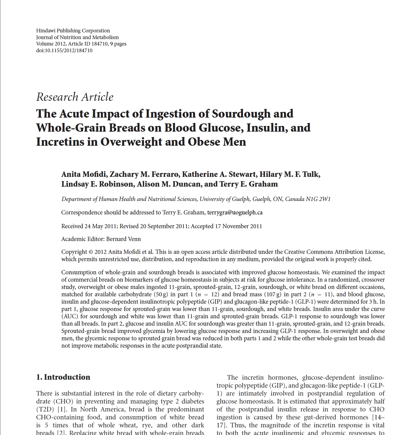 Sourdough and WholeGrain Breads on Blood Glucose and insulin response