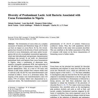Lactic Acid Bacteria Associated with Cocoa Fermentation