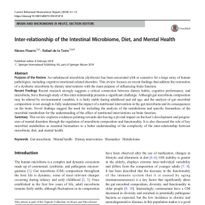 Inter-relationship of the Intestinal Microbiome, Diet, and Mental Health