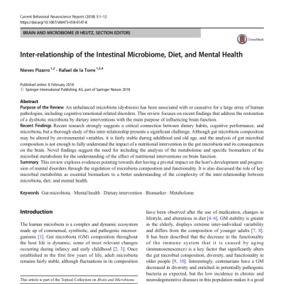 Inter-relationship of the Intestinal Microbiome, Diet, and Mental Health
