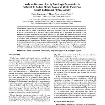 Moderate decrease of pH by sourdough fermentation is sufficient to reduce phytate content of whole wheat flour through endogenous phytase activity