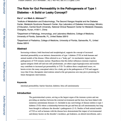 The Role for Gut Permeability in the Pathogenesis of Type 1 Diabetes – A Solid or Leaky Concept?