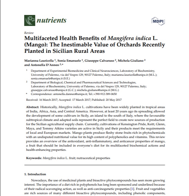 Multifaceted Health Benefits of Mangifera indica L. (Mango) The