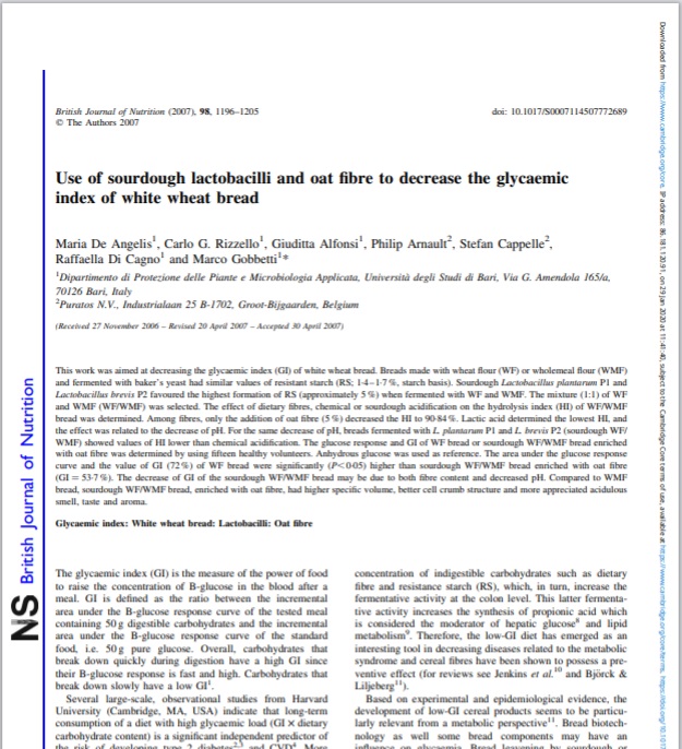 Use of sourdough lactobacilli and oat fibre to decrease the glycaemic