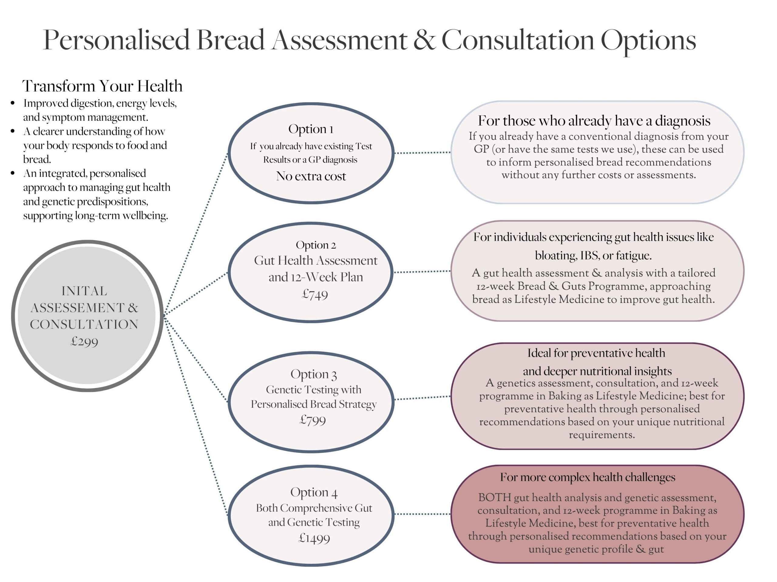 Bread as Functional Nutrition testing chart flow diagram showing the options we use for bread and gluten 