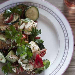 Salad on a plat in Tuscany on the table