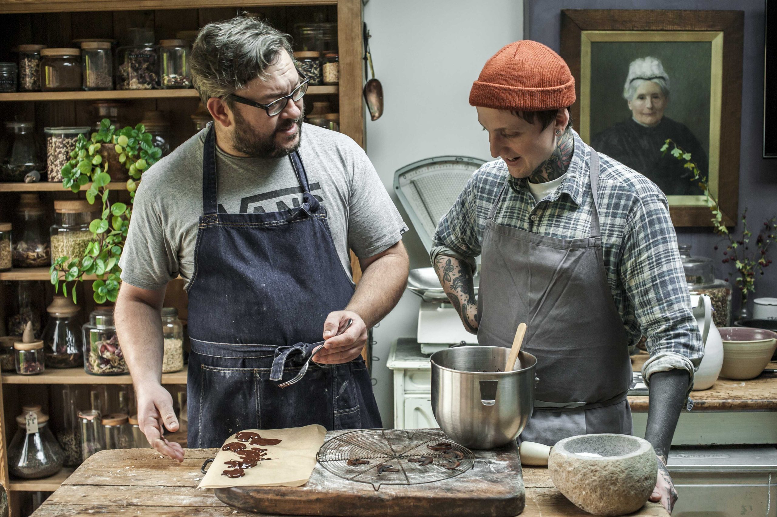 Ben Martin in the bakery at The Sourdough school working with the chocolate for the Pantonne