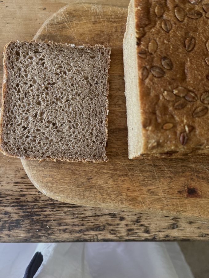 Slice of proven bread on the table